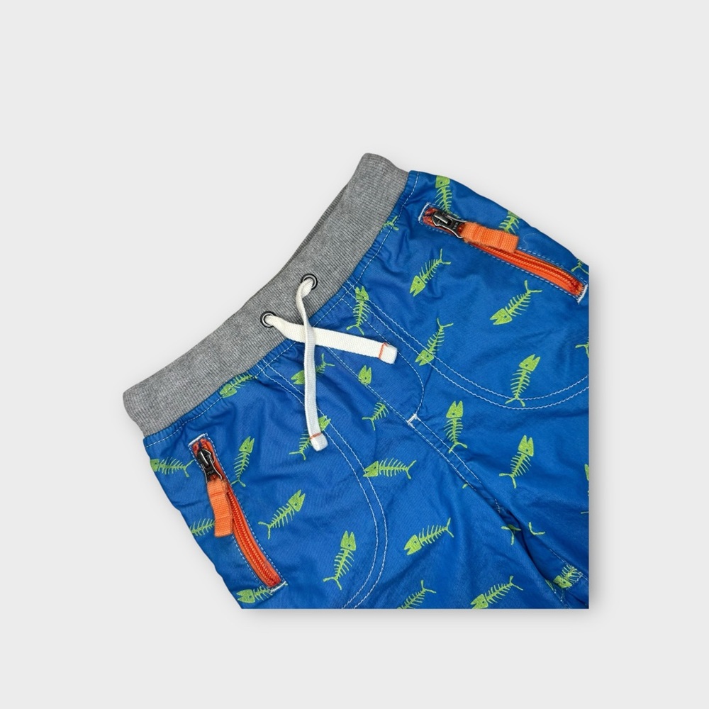 Mini Boden Green Fish Bone Pattern Blue Pull On Shorts - Picture 2 of 5